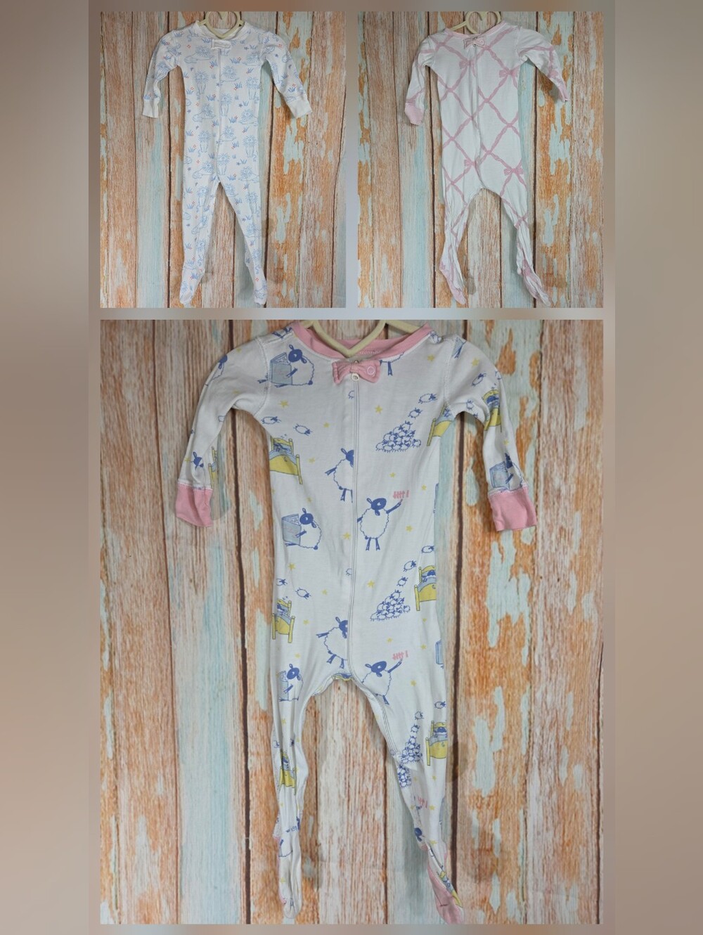 The Beaufort Bonnet Company Set Of THREE  Footed Pajamas. 100% Cotton. 12-18m